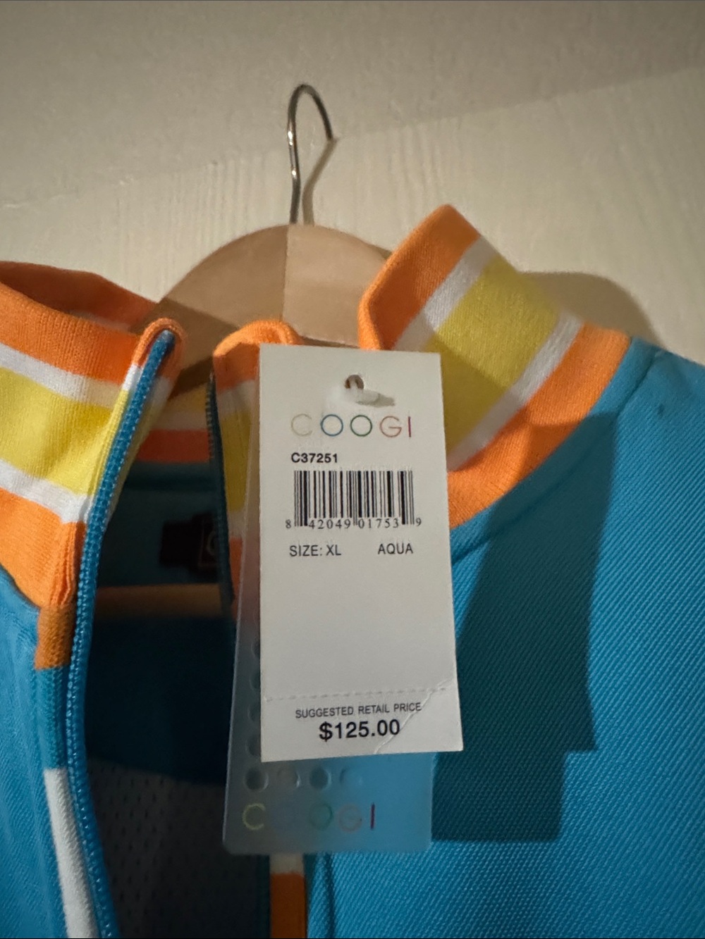 COOGI Aqua Zip Jacket with Orange and Yellow Stripe Collar